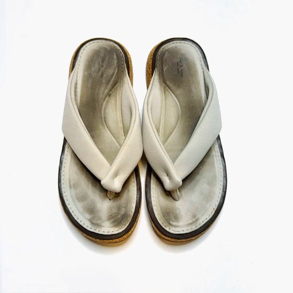 Rag & Bone Parque Thong Recycled Neoprene Flip Flop Sandals Off White Cork Sole - Picture 2 of 13